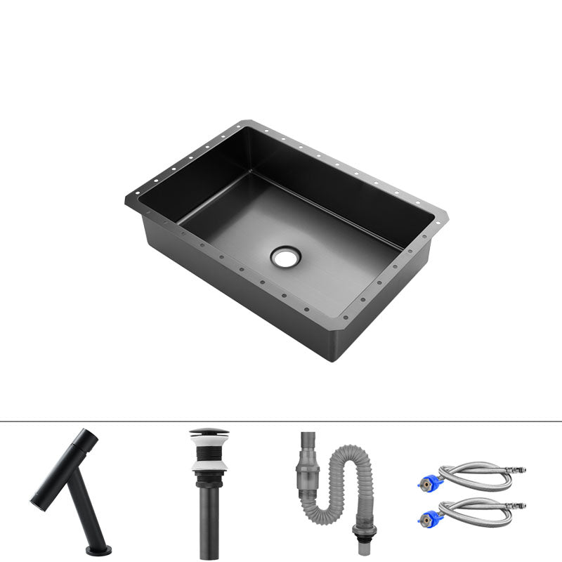 Modern Black Basin Sink Stainless Steel Rectangular Undermount Bathroom Sink