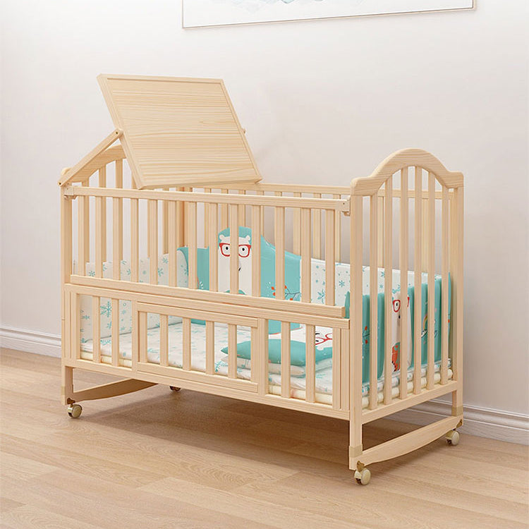 Solid Wood Convertible Crib Simple Crib with Adjustable Height