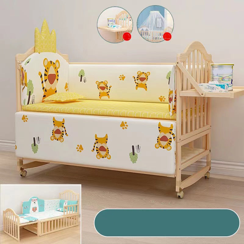 Solid Wood Convertible Crib Simple Crib with Adjustable Height