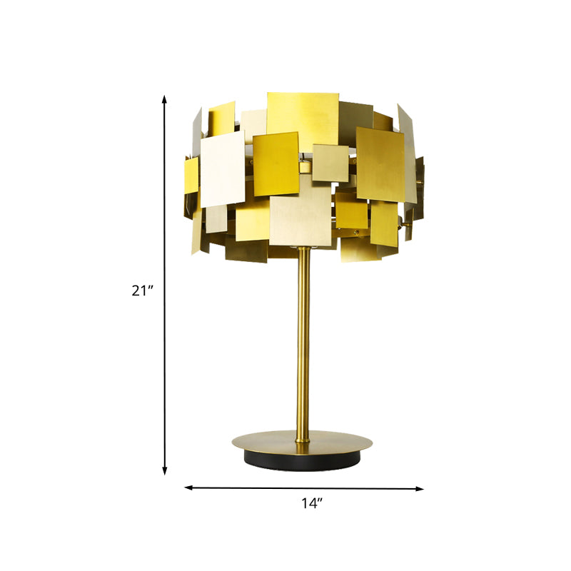 Luz de mesa del panel de rectángulo de metal Posta-moderna 1 Lámpara de lectura de acabado de oro de la bombilla para el dormitorio