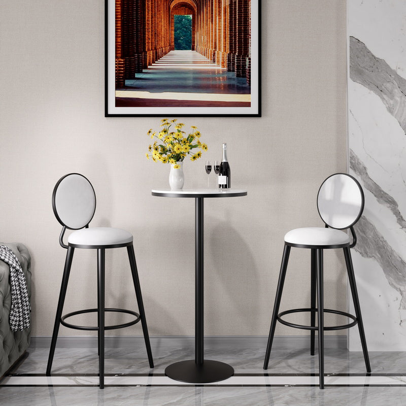 Modern Round Bar Table Set 1/3 Pcs Solid Wood Bar Table and Leather Upholstered Stools