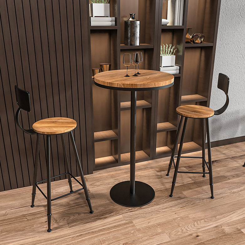 Modern Round Bar Table Set 1/3 Pcs Solid Wood Bar Table and Leather Upholstered Stools
