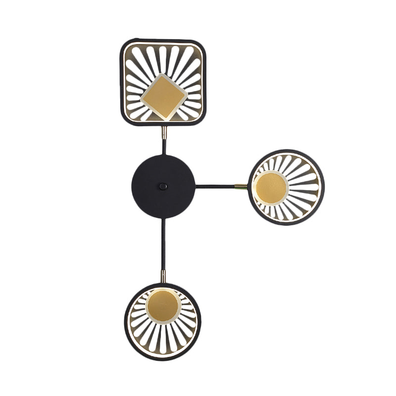 Modernist Round and Square Sector Sconce Metal LED Restaurant Wall Mount Light Fixture in Black