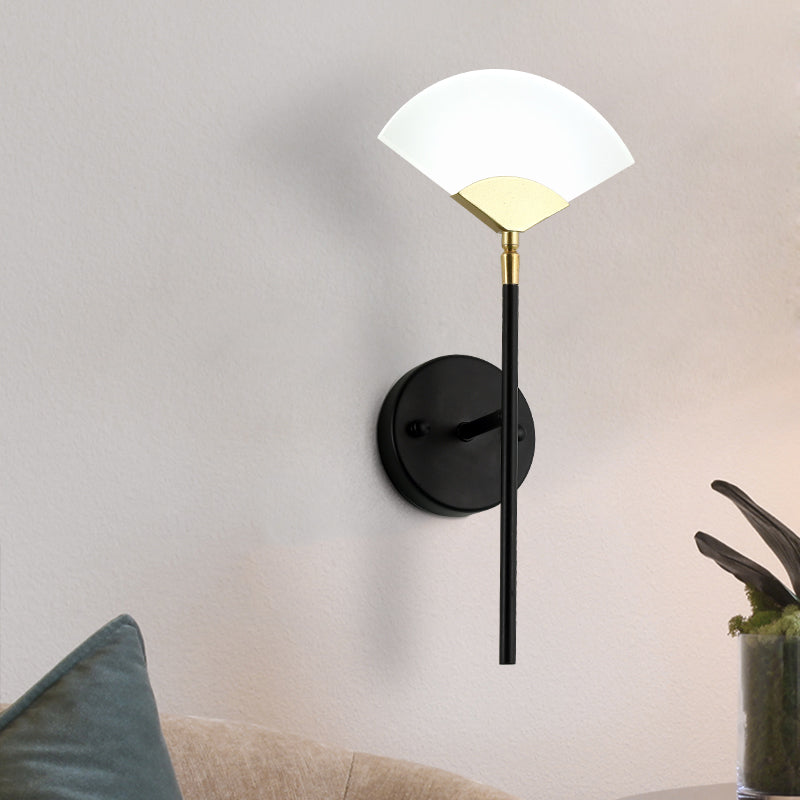 Pencil Arm Metal Wall Mount Light Modern Gold and Black LED Wall Sconce Lamp with Sector Acrylic Shade