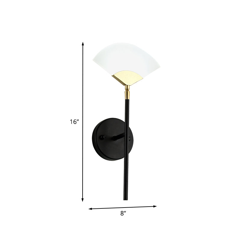 Pencil Arm Metal Wall Mount Light Modern Gold and Black LED Wall Sconce Lamp with Sector Acrylic Shade