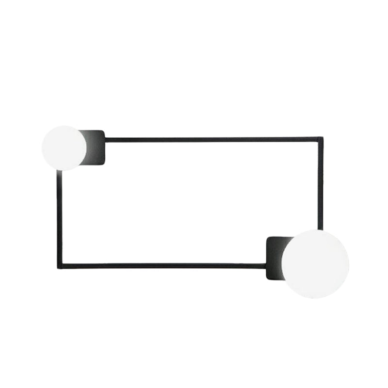 Metal Rectangle Frame Flush Wall Sconce Simple 2 Bulbs LED Wall Mounted Light in Black