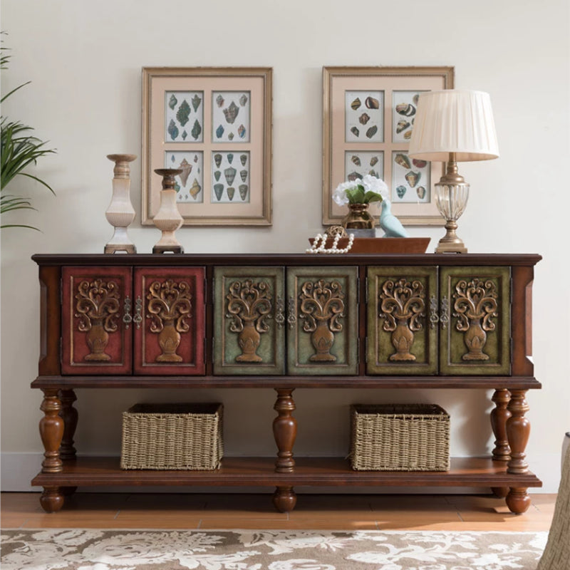 36.6" Tall Wood 3- Door Accent Cabinet, Industrial Cabinet, Distressed Wood