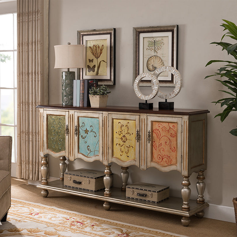 Industrial 4-Door Cabinet, 39" Tall Wood Rectangle Accent Chest, Distressed Wood