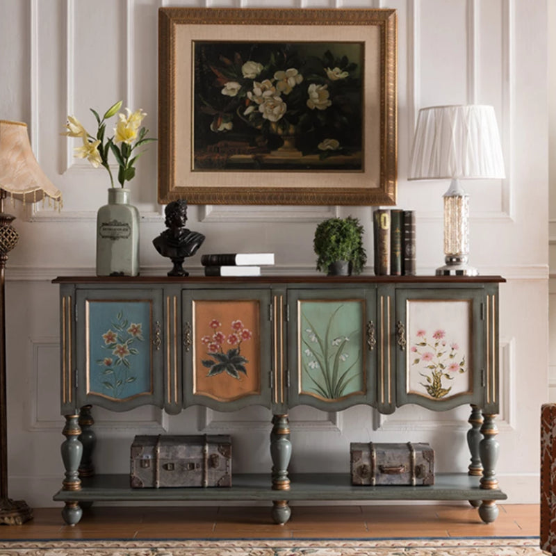 Industrial 4-Door Cabinet, 39" Tall Wood Rectangle Accent Chest, Distressed Wood
