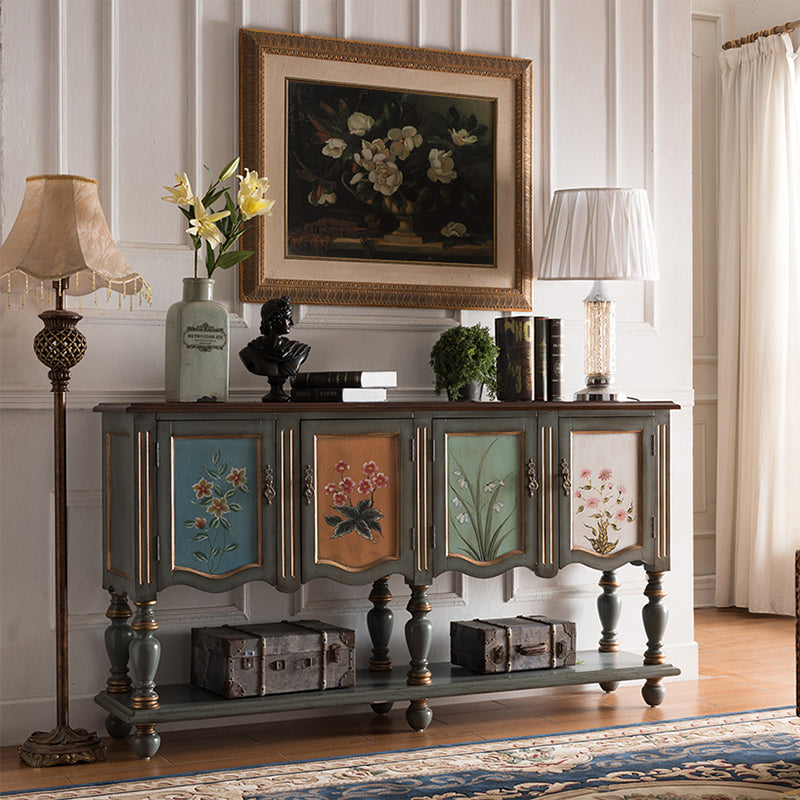 Industrial 4-Door Cabinet, 39" Tall Wood Rectangle Accent Chest, Distressed Wood