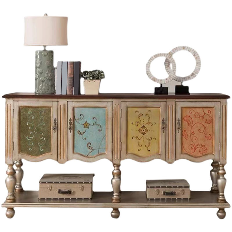 Industrial 4-Door Cabinet, 39" Tall Wood Rectangle Accent Chest, Distressed Wood