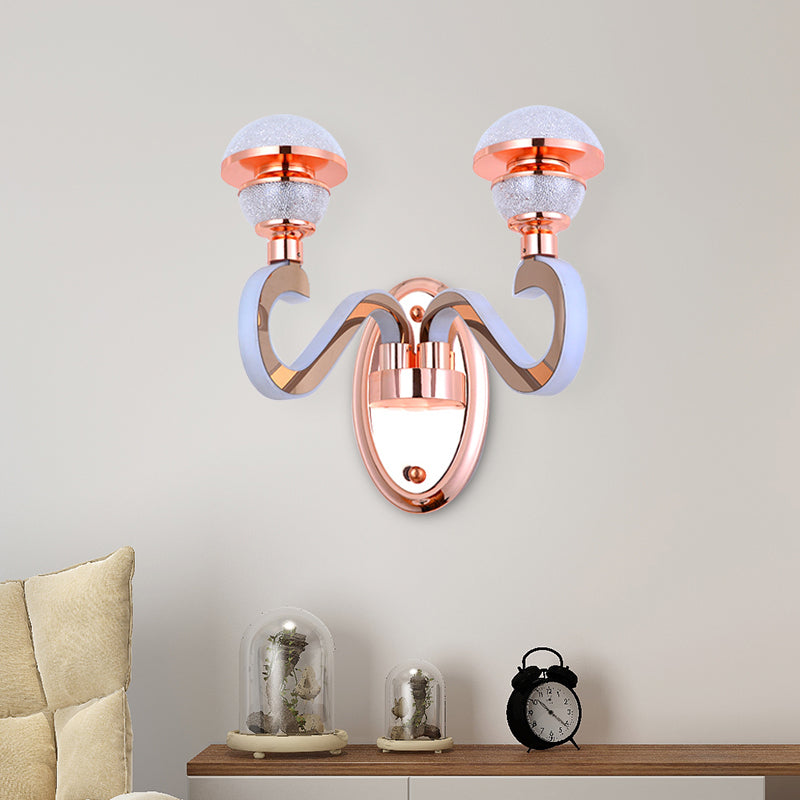 Modernist Urn Shape Wall Mount Light Metallic 2 Heads Corridor Swirl Arm LED Wall Sconce in Rose Gold