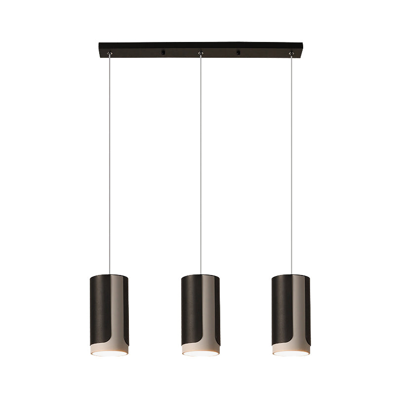 Black Finish Cylindrical Suspension Light Modernist 3-Light Metallic Cluster Pendant Lamp