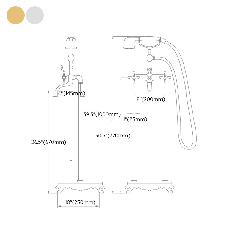 Traditional Floor Mounted Metal Freestanding Tub Filler Swivel Tub Filler Trim