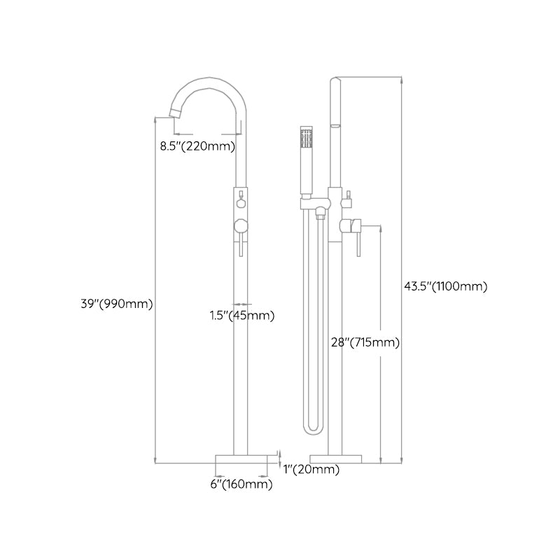 Traditional Floor Mounted Metal Freestanding Tub Filler Swivel Tub Filler Trim