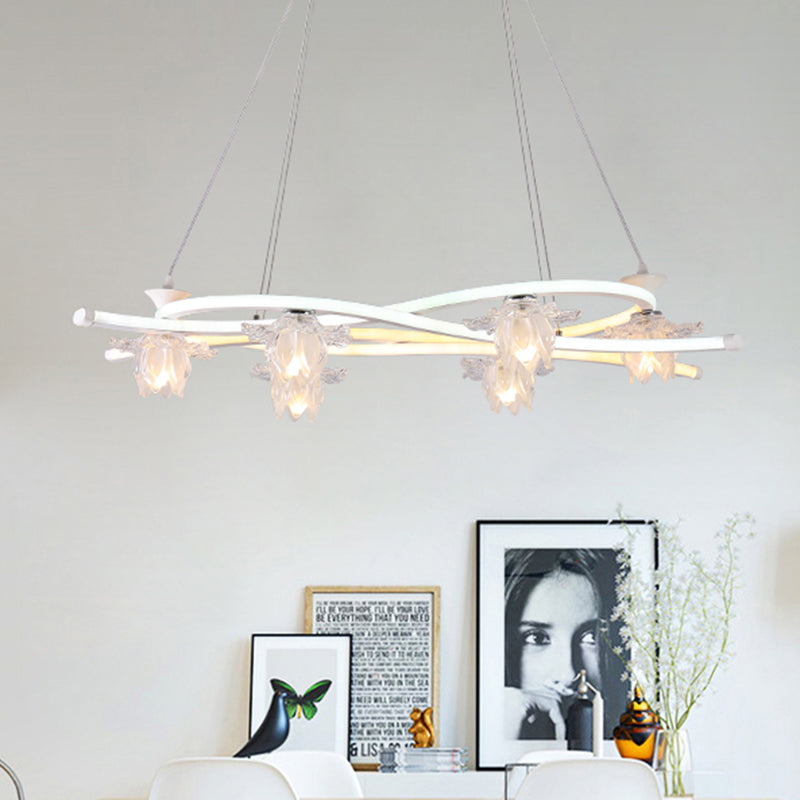 Pendard multi-lumière torsadé en acrylique lampe suspendue à LED blanche contemporaine à 6 tête avec une teinte florale en lumière chaude / blanc / naturel