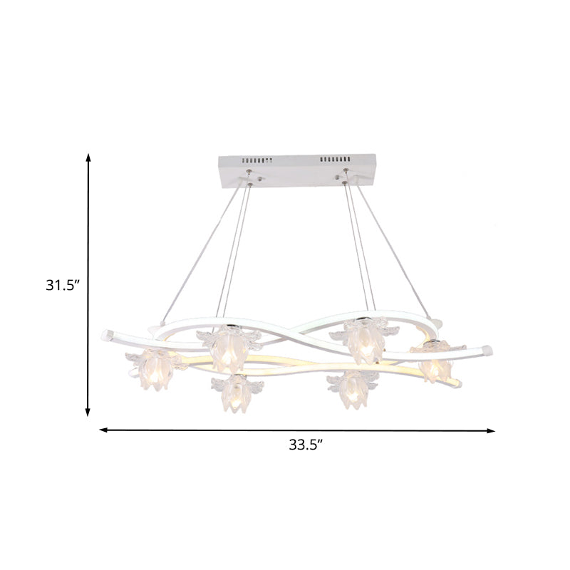 Pendard multi-lumière torsadé en acrylique lampe suspendue à LED blanche contemporaine à 6 tête avec une teinte florale en lumière chaude / blanc / naturel