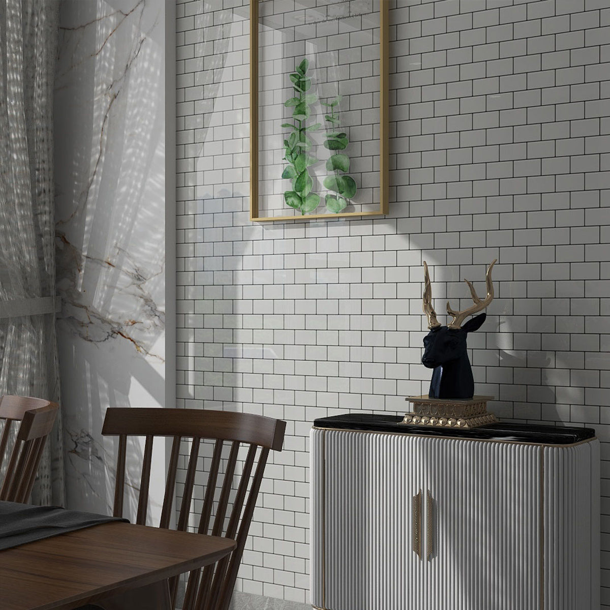White Subway Tile Water-resistant PVC Peel & Stick Tile for Backsplash Wall