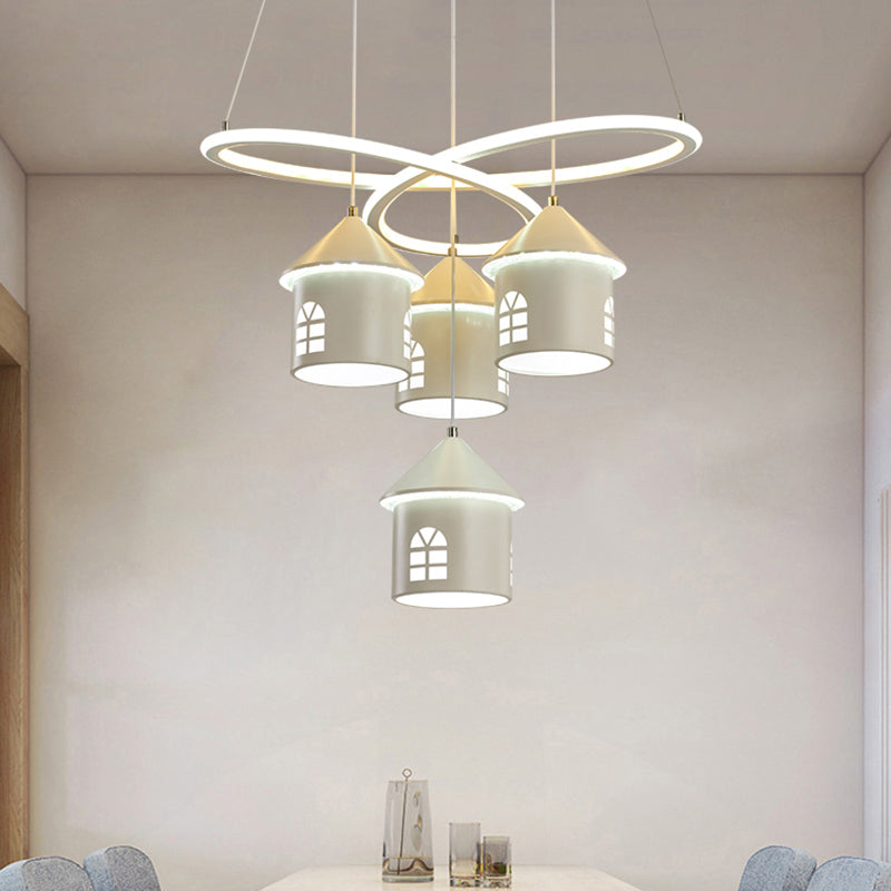 Chandelier de plafond tourbillon contemporain Acrylique 4 lumières Light Suspension LED LED en blanc avec nuance de maison