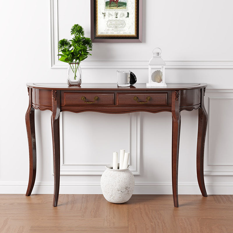 Mid Century Modern Accent Table Half Moon Wood Console Table in Brown