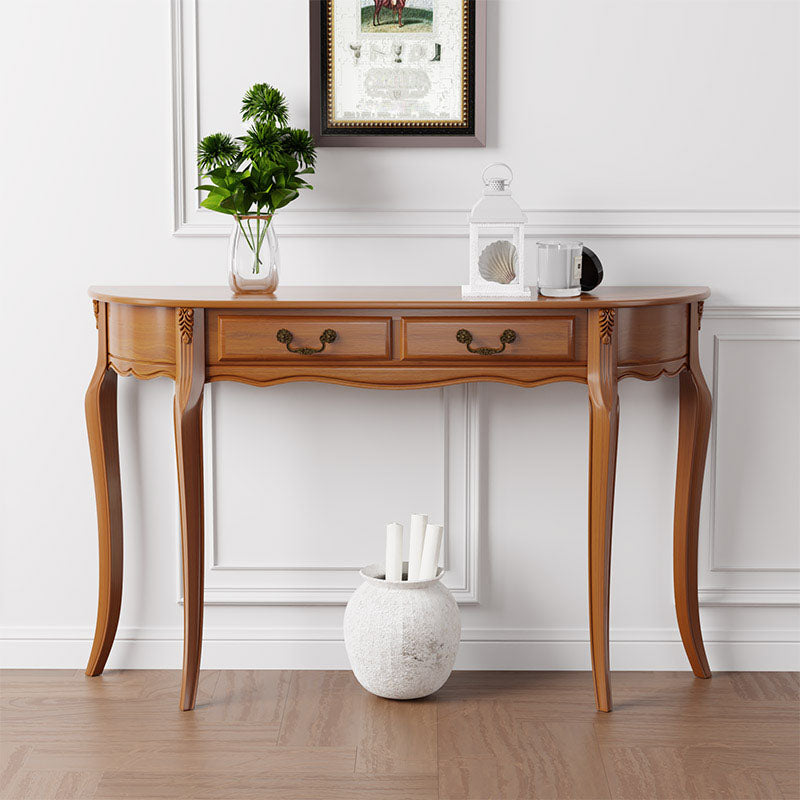 Mid Century Modern Accent Table Half Moon Wood Console Table in Brown
