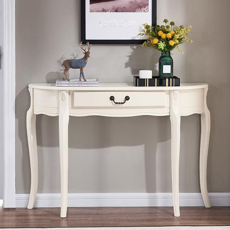 Mid Century Modern Accent Table Half Moon Wood Console Table in Brown