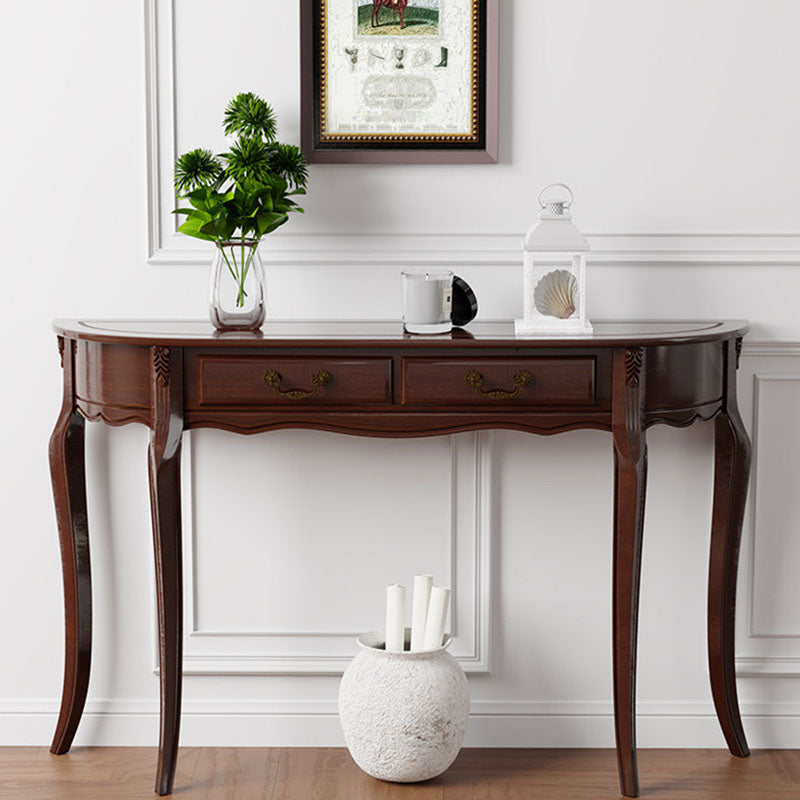 Mid Century Modern Accent Table Half Moon Wood Console Table in Brown