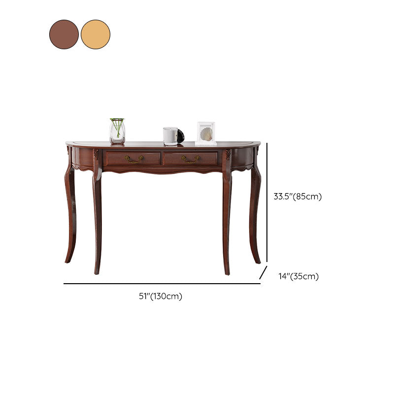 Mid Century Modern Accent Table Half Moon Wood Console Table in Brown