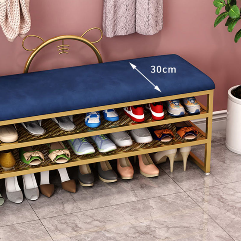 Modern Entryway Bench Cushioned Rectangle Metal Seating Bench with Shelves