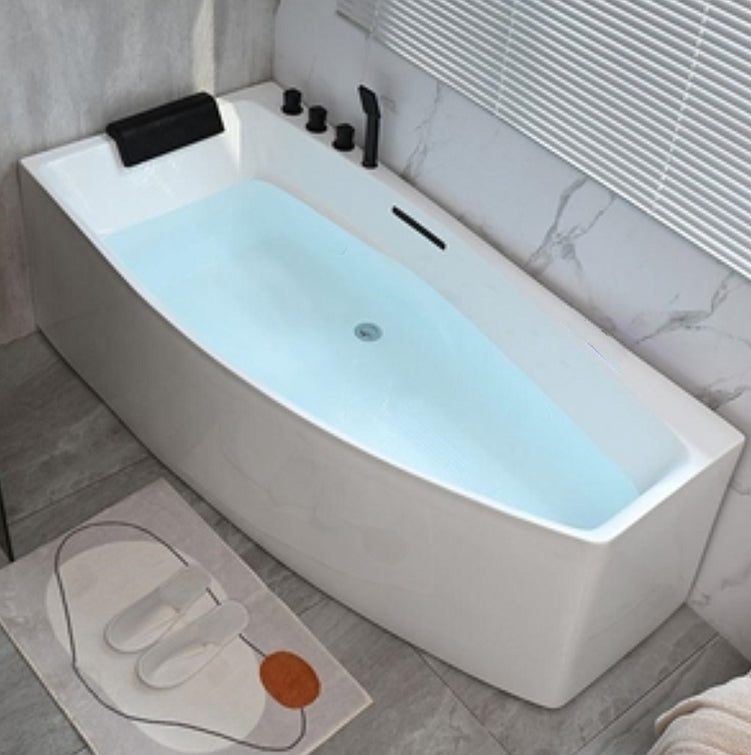 Corner Back to Wall Bath Modern White Soaking Acrylic Bathtub