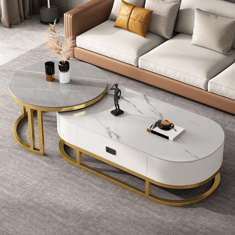 Oval Coffee Table Slate Nesting Coffee Table Set for Living Room