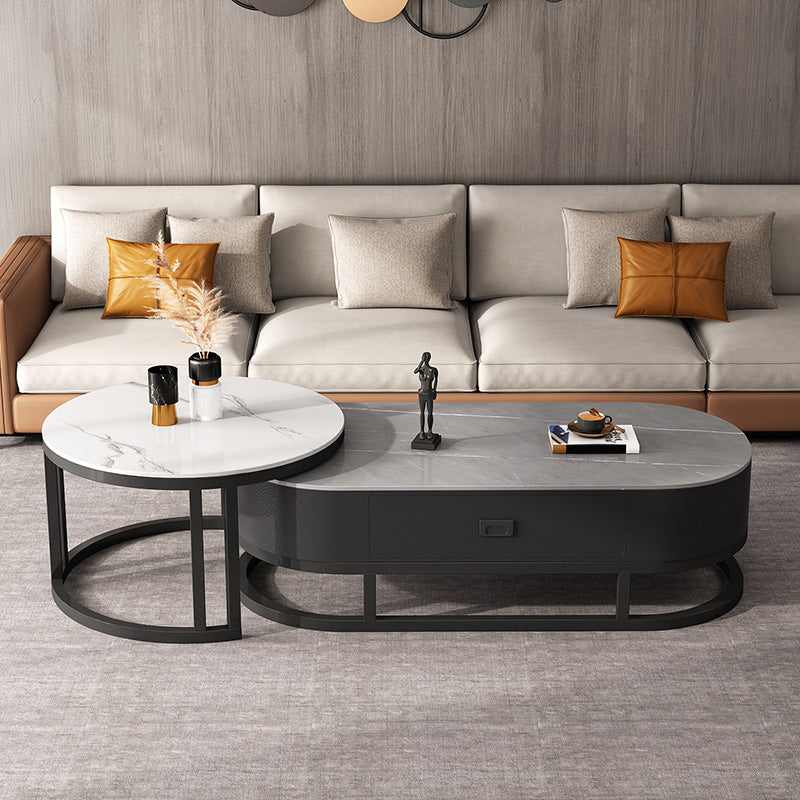 Oval Coffee Table Slate Nesting Coffee Table Set for Living Room