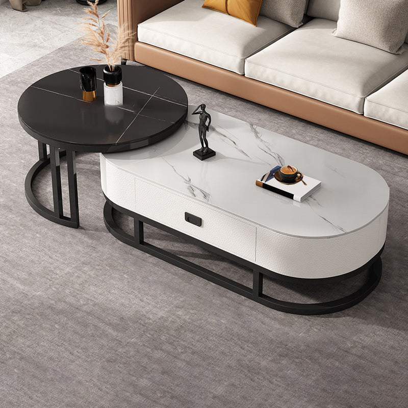 Oval Coffee Table Slate Nesting Coffee Table Set for Living Room