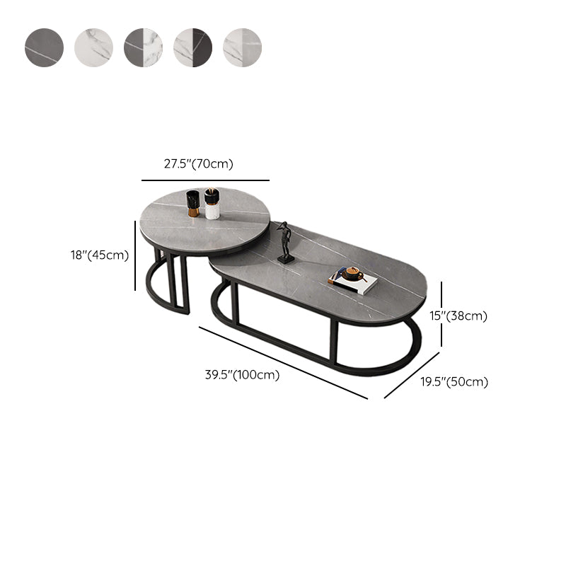 Oval Coffee Table Slate Nesting Coffee Table Set for Living Room