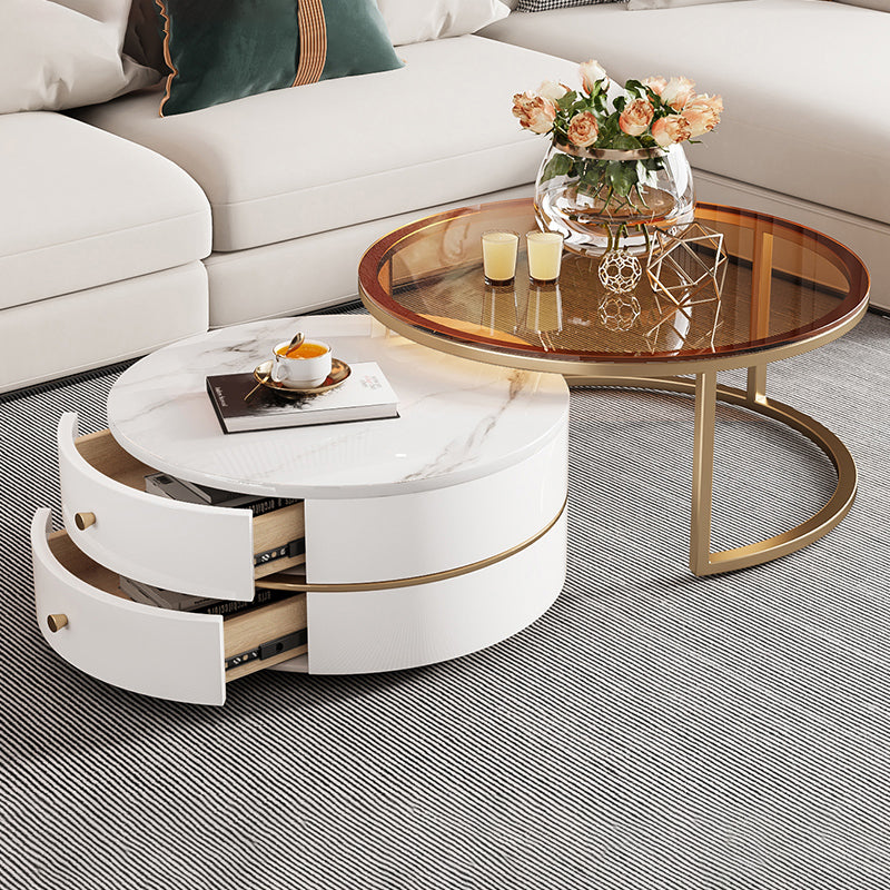 Glass Top Coffee Table Frame 2 Piece Nesting Tables with Storage