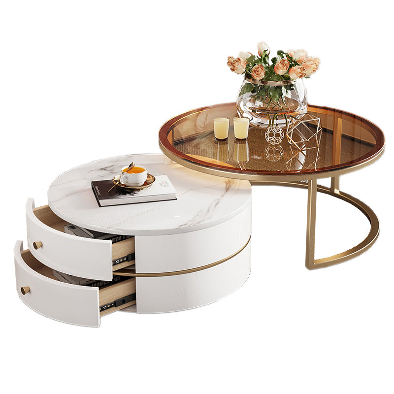 Glass Top Coffee Table Frame 2 Piece Nesting Tables with Storage
