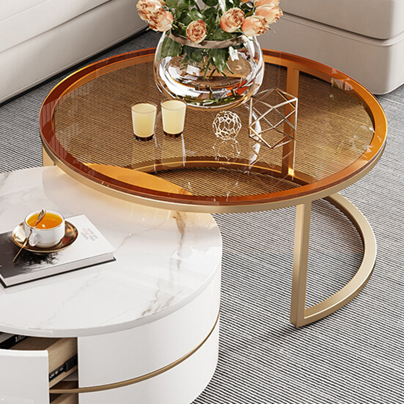 Glass Top Coffee Table Frame 2 Piece Nesting Tables with Storage