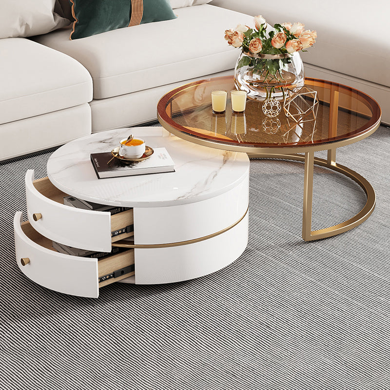 Glass Top Coffee Table Frame 2 Piece Nesting Tables with Storage