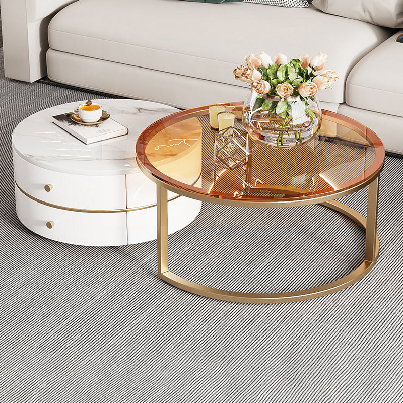 Glass Top Coffee Table Frame 2 Piece Nesting Tables with Storage