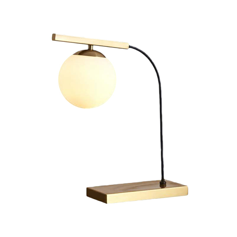 Gold Linear Table Light Postmodern 1-Head Metallic Night Lamp with Ball Milk Glass Shade