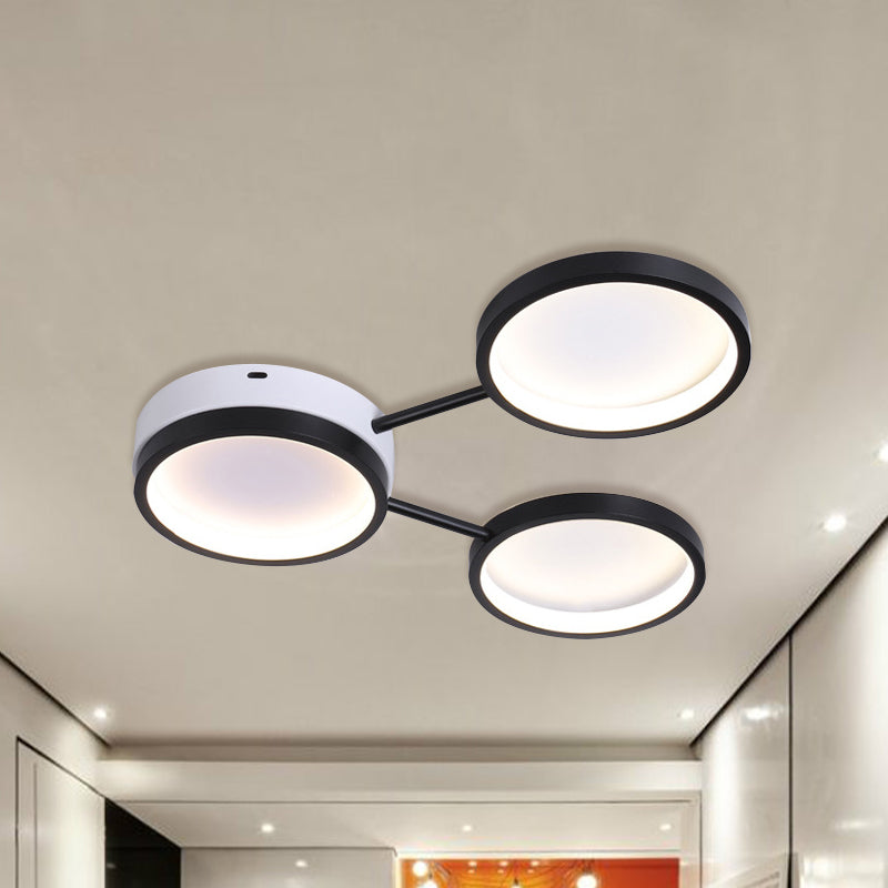 3-Ring Acrylic Flushmount Lighting Minimalist LED Black Flush Mounted Lamp in Warm/White Light