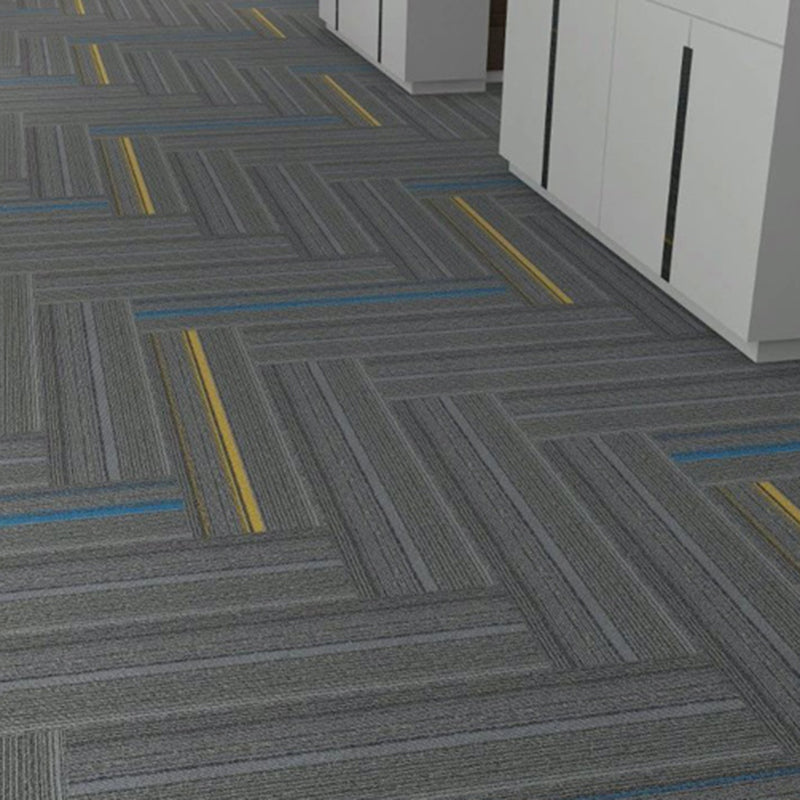 Modern Carpet Tile Level Loop Striped Print Interlocking Non-Skid Tiles and Carpet