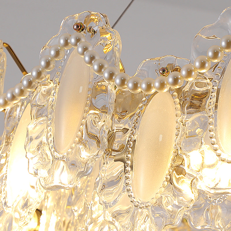 Modern Metal Pendant Light Geometric Shape Island Light with Glass Shade for Living Room