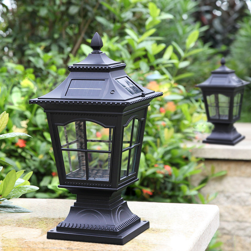 Rectangle Shape Metal Outdoor Light Modern Single Light Solar Pillar Lamp