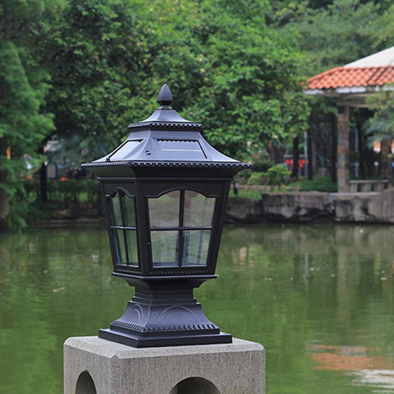 Rectangle Shape Metal Outdoor Light Modern Single Light Solar Pillar Lamp