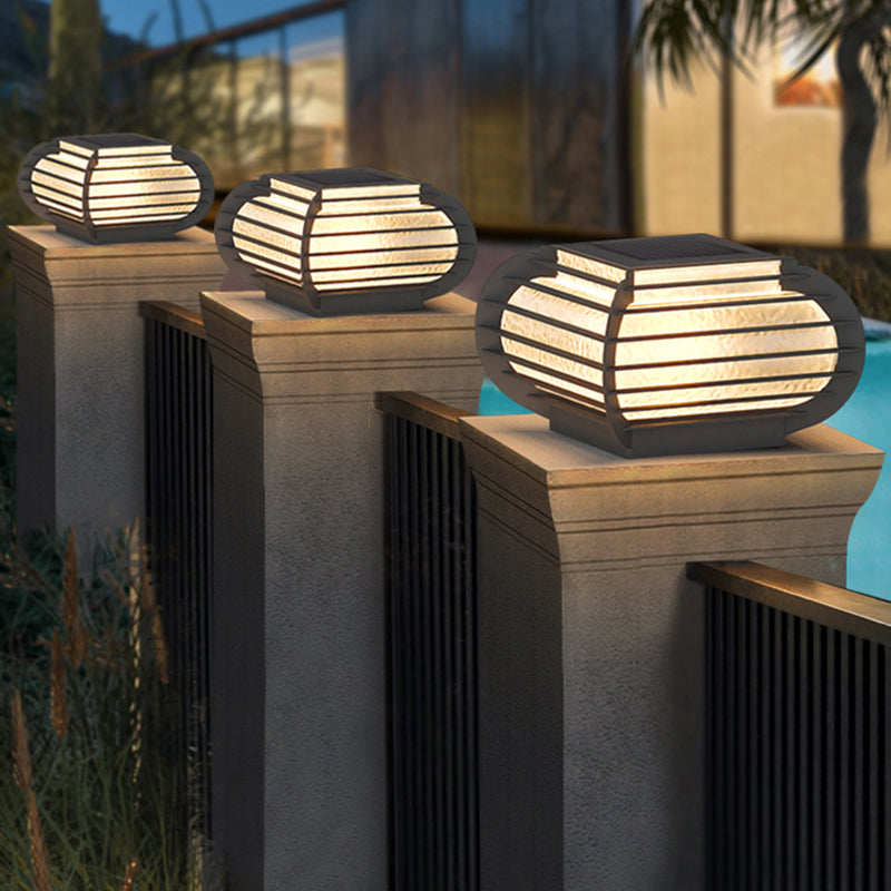 Drum Shape Metal Outdoor Light Modern 1 Light Solar Pillar Lamp in Black