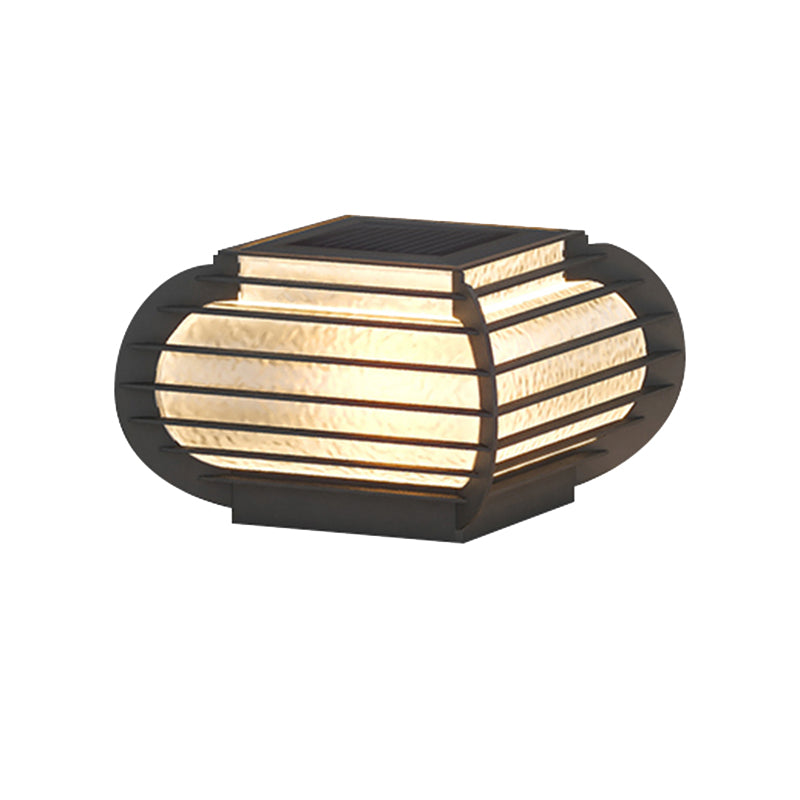 Drum Shape Metal Outdoor Light Modern 1 Light Solar Pillar Lamp in Black
