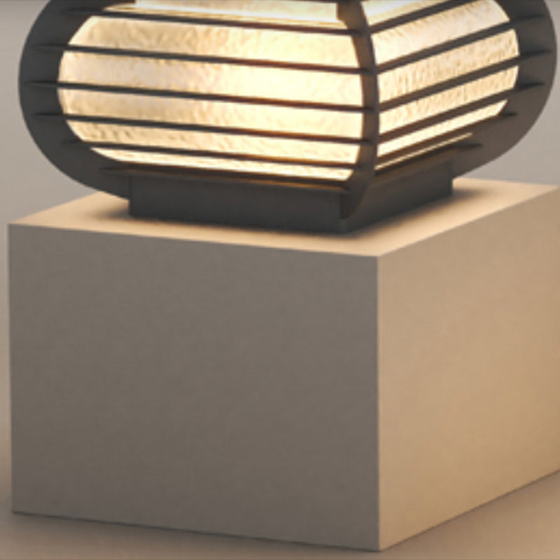 Drum Shape Metal Outdoor Light Modern 1 Light Solar Pillar Lamp in Black