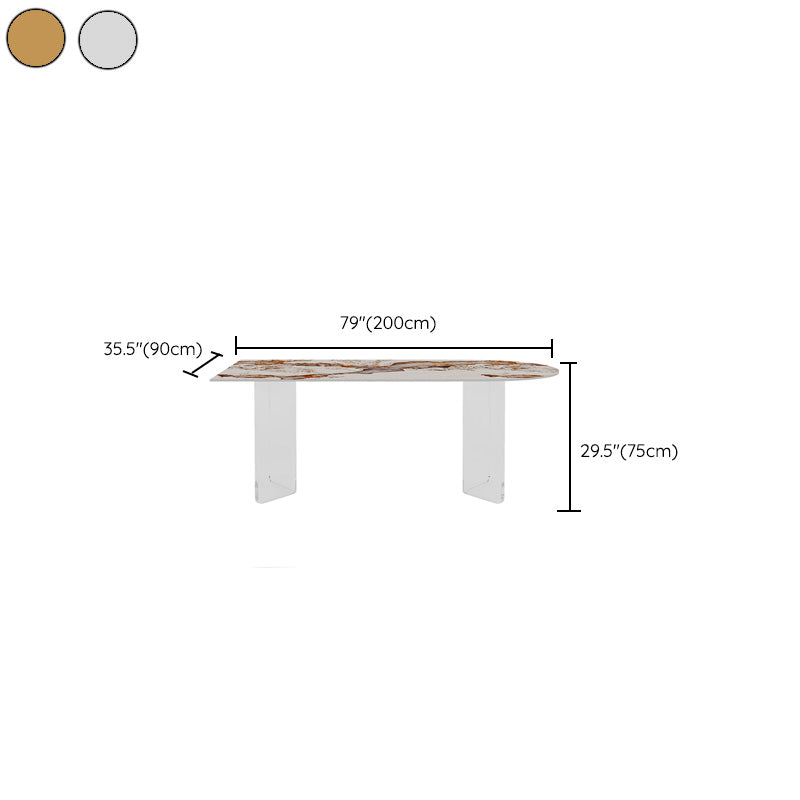 Glossy Beige Dinette Table with Double Pedestal Modern Dining Table for Home