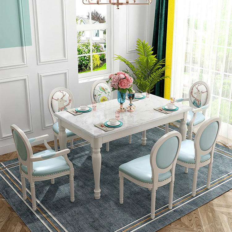 Rectangle Marble Table White Dining Table for Kitchen Dining Room